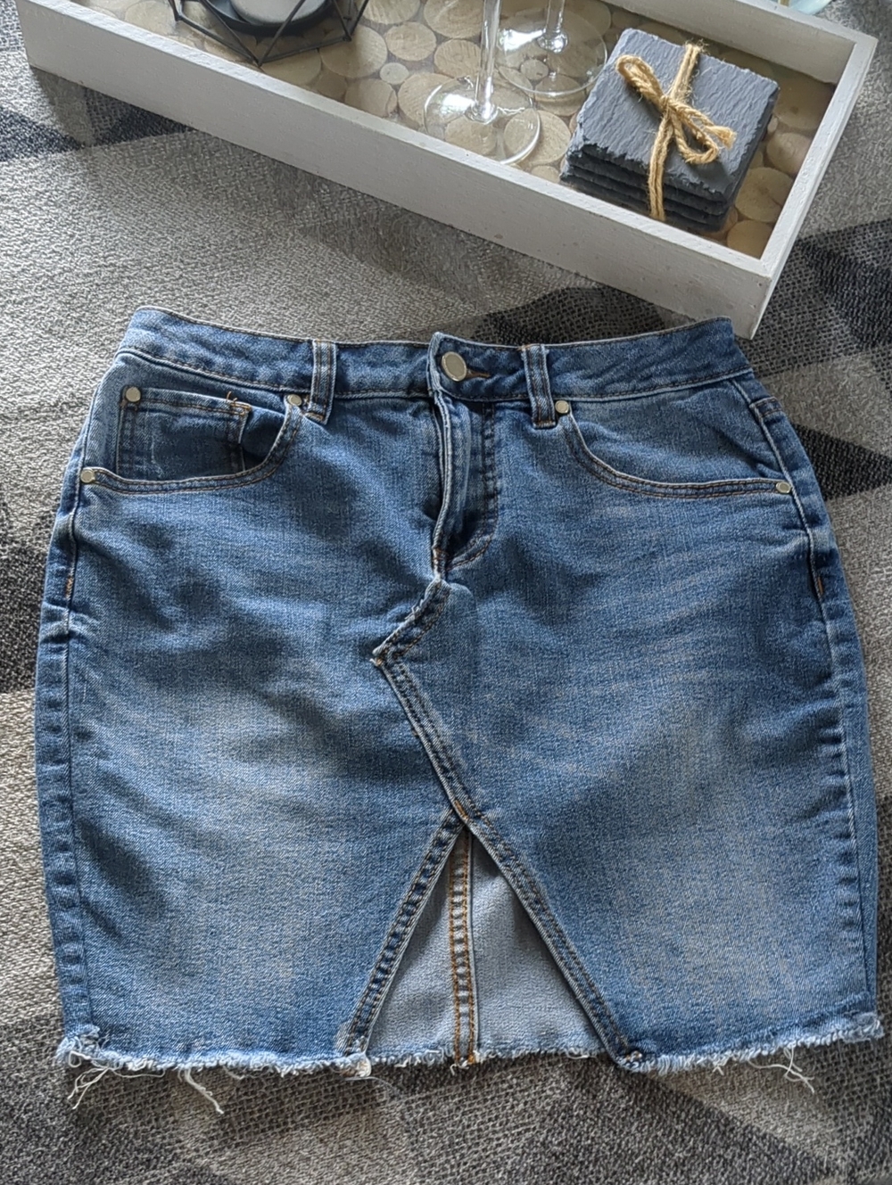 Revamped Light Blue Denim Skirt with Front Button